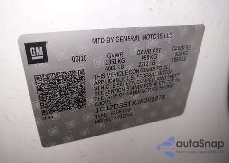 2018 Chevrolet Malibu Lt z USA, uszkodzony, nr VIN 1G1ZD5STXJF201878